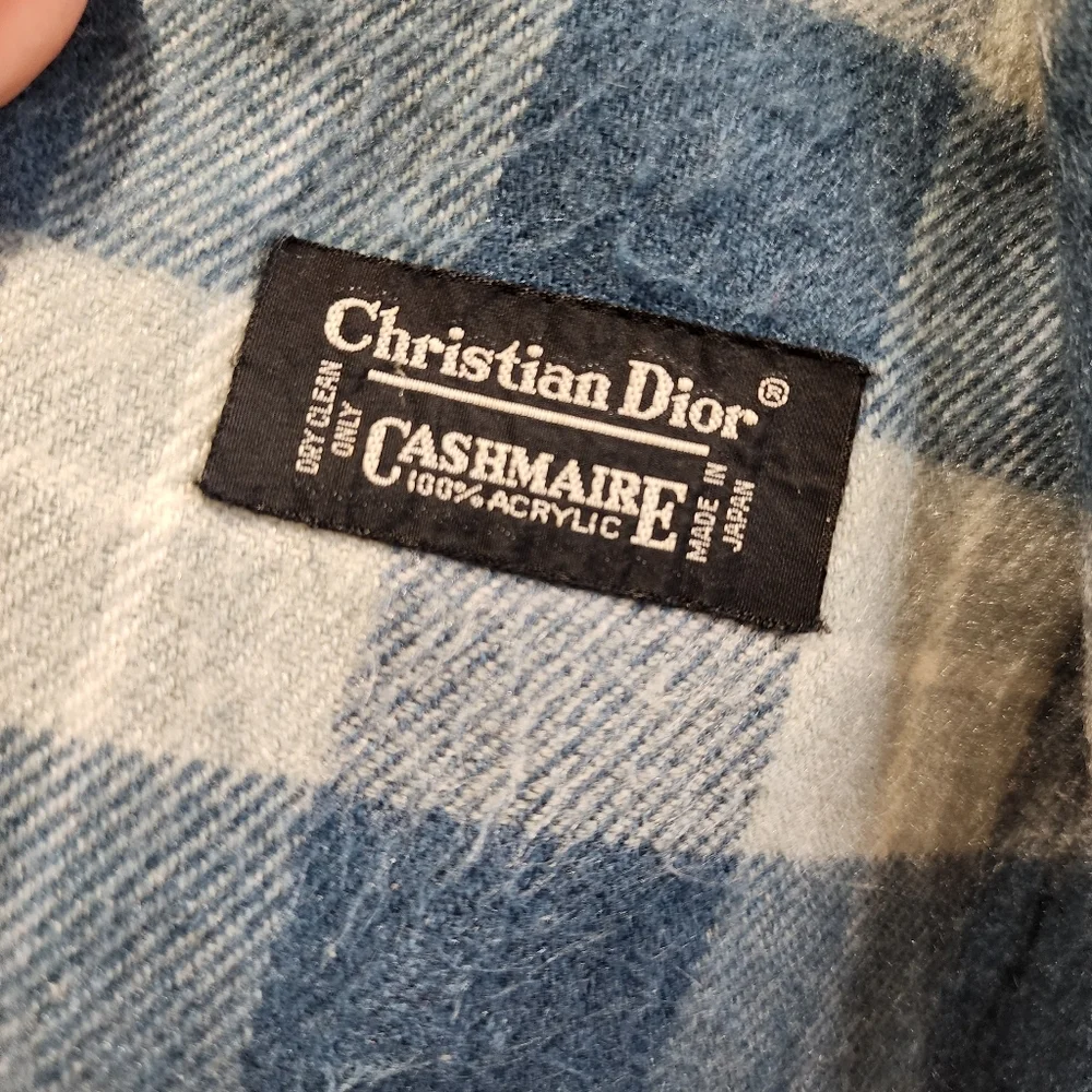 CHRISTIAN DIOR Blue and White Plaid Scarf
